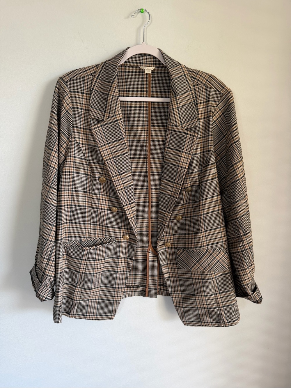 Cato Plaid Double Breasted Blazer Size 18 20W Gold Crest Buttons